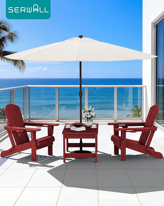 SERWALL Outdoor Coffee Table with 1.69" Umbrella Hole, HDPE Patio Coffee Table for Outside, Rectangle, Red SERWALL