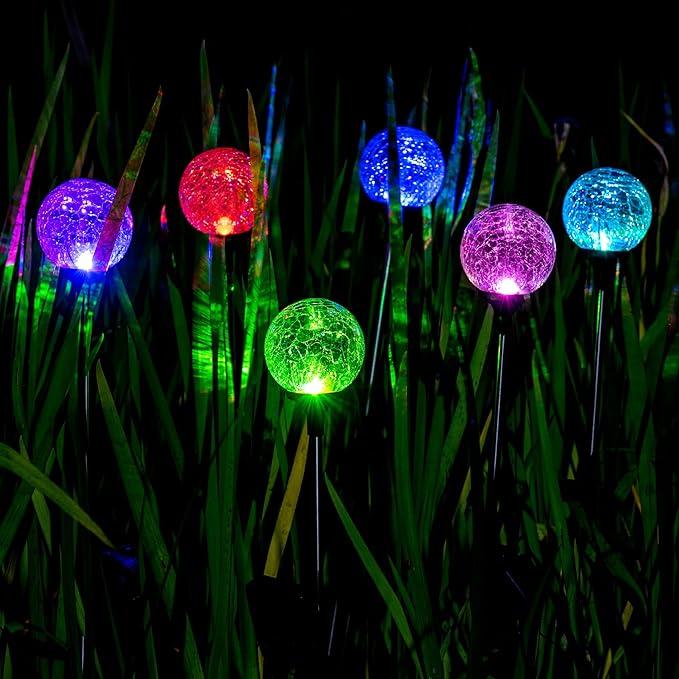 SOLPEX Solar Garden Lights 6 Pack, Solar Lights Outdoor Decorative, Solar Globe Lights Outdoor Waterproof for Yard and Garden, Multi-Color Changing Cracked Glass Ball LED Lights Solpex