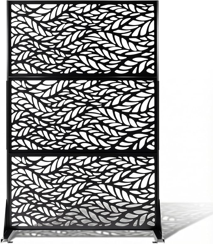 VINGLI Privacy Fence Panels, 72H’’ x 47W’’ Metal Privacy Screen Freestanding, Decorative Privacy Panels for Patio Garden Pool, Outdoor & Indoor (Leaf) VINGLI