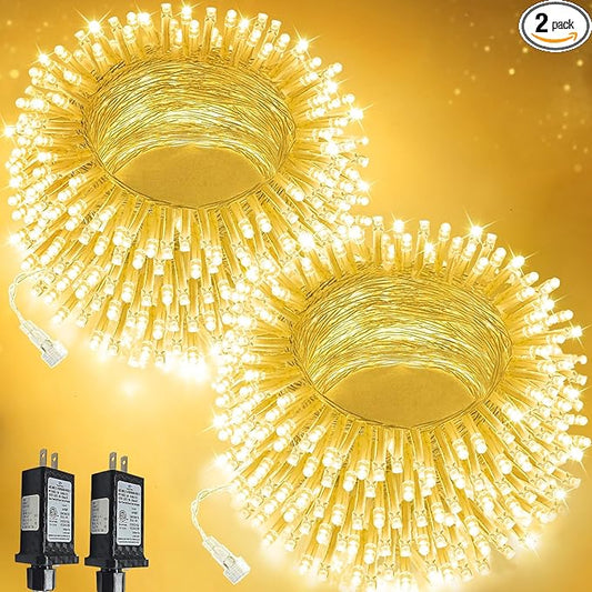 2 Pack 100 LED Connectable String Lights Indoor Outdoor, 33FT Clear Wire Christmas Lights for Bedroom, 13 Modes Twinkle Fairy String Light for Xmas Tree Wedding Party Bedroom Garden Decor (Warm White) SANJICHA