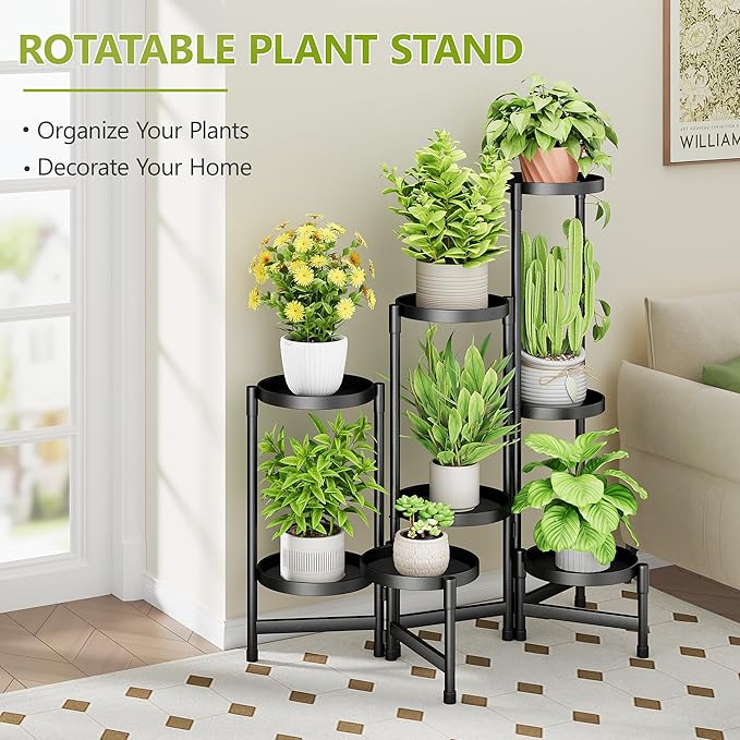 8 Tier Plant Stand Indoor, Tiered Plant Stand Outdoor for Multiple Plants, Corner Plant Shelf for Patio Balcony Porch Garden Living Room House, Black Cawukege