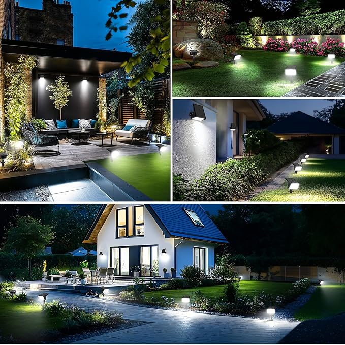 Solar Spot Lights Outdoor with 60 LED & Auto On/Off, 4 Pack Solar Lights Outdoor Waterproof IP68 with 3 Lighting Modes, 2-in-1 Solars Landscape Light for Outside, Garden, Yard(Cool White) Rootora