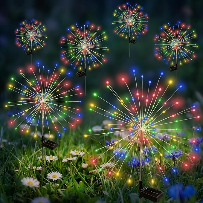 Solar Garden Lights Outdoor Decorative, 6pack 120 LED Firework Lights Waterproof，Solar Fairy Lights for Outside,Garden,Yard, Patio,Pathway,Flowerbed,Party(Multicolor) Rootora