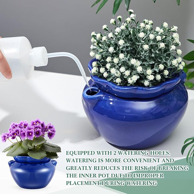 1 Sets African Violet Pots 7.5 Inch Self Watering Pot for Indoor Ceramic Self Watering Planter for Flower Lovers Ideal Plant Pot Thriving Flower Maintenance Sunnychicc