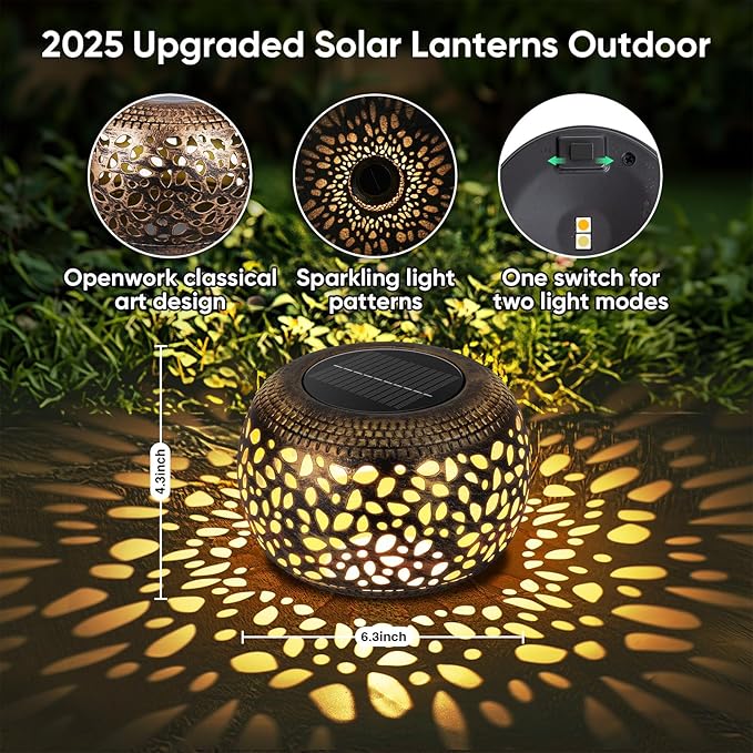 Solar Lantern Outdoor Patio Decor: Solar Lanterns Outdoor Waterproof Hollow Out Retro Metal Solar Powered, Outside Yard Porch Garden Balcony Desk Bedroom Indoor Tabletop Decorations 2 Lighting Colors NFEVER