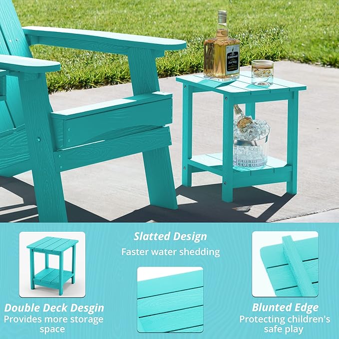 LUE BONA Adirondack Outdoor Side Table, 2-Tier Aruba Blue HDPS Patio End Table Weather Resistant, Outdoor Morden Side Table for Patio, Pool, Porch LUEBONA