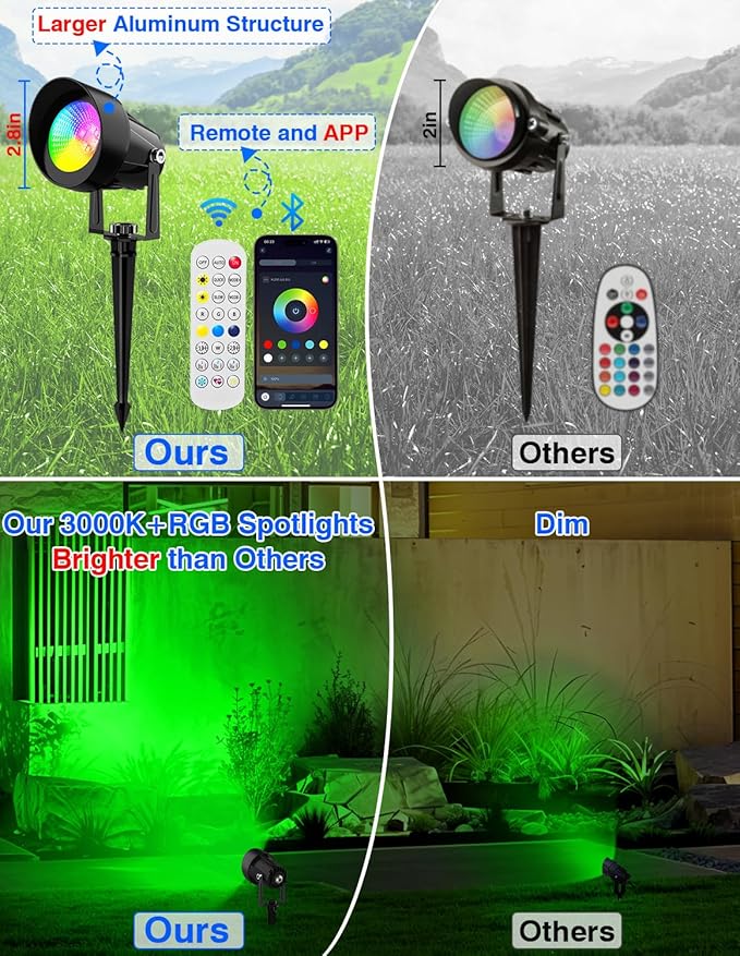 Spot Lights Outdoor, Smart RGBW LED Color Changing Landscape Lighting with APP and Remote Control, Music Mode, DIY Scenes, Timing, IP65 Waterproof Spotlight Plug in for Yard Garden, 4 Pack CREPOW
