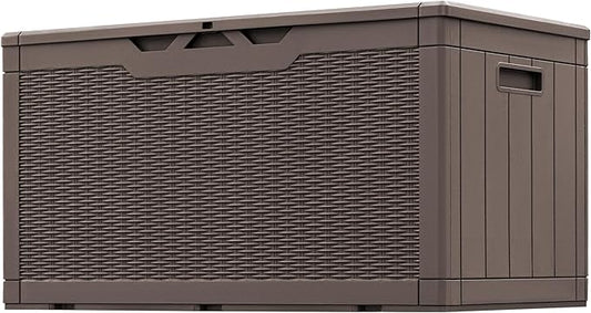Greesum 100 Gallon Resin Patio Storage Box for Garden Tools, Outdoor Furniture Cushions, Pool Supplies, Dark Brown BuynowfromGreesum