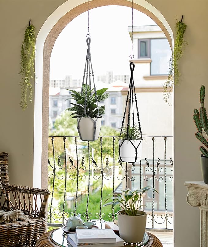 Macrame Plant Hanger Indoor Hanging with Wood Beads Macrame Planters No Tassel for Indoor Outdoor Boho Home Decor 35 Inch (Gray,1pc) BlueMake