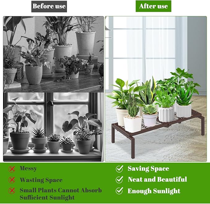 1 Tier Metal Plant Stand Indoor Outdoor, Potted Multiple Flower Pot Holder Rack Plant Shelf, Heavy Duty Planter Display Shelving for Patio Balcony Garden Living Room Decorative (Brown) Gouisalin