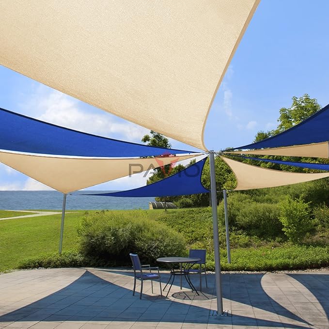 Patio Paradise 22' x 22' x 22' Sun Shade Sail Triangle Canopy Shade Cloth Fabric Sunlight Block Patio Pergola Cover HDPE Deck Awning for Outdoor Backyard Roof Shading, Beige Patio