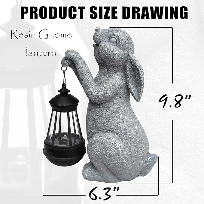 Rabbit Solar Garden Statues,Resin Rabbit Figurine Decorations with Solar Lights Lantern, Outdoor Figurines Lawn Garden Statue Decor Art for Lawn,Yard, Balcony Ornament. Qobumy
