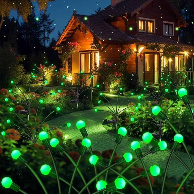 Solar Firefly Light, Christmas Lights for Outside Decorations, 4 Pack 24 LED Green Solar Garden Lights, Outdoor Waterproof Garden Decor for Yard Patio Pathway Lawn Christmas ZFNN