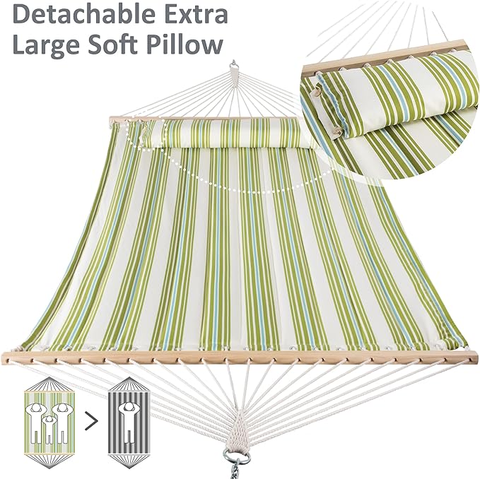 SUNCREAT Hammock 2 Person Heavy Duty, Double Hammocks for Trees, 2 Person Hammock with Spreader Bar, Green&Beige SUNCREAT