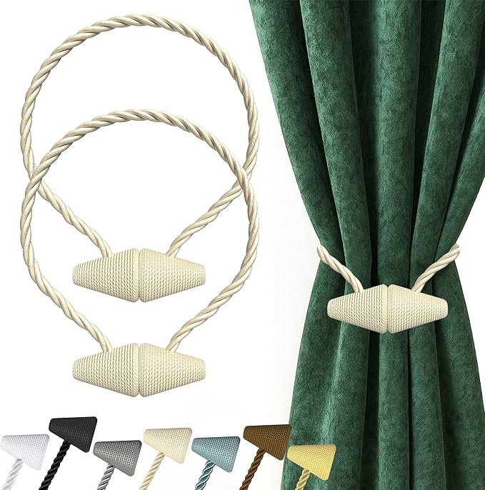 Hion Magnetic Curtain Tiebacks Beige 2pcs, Curtain Tiebacks Buckles Holdbacks Holders Hooks Clip for Home Bedroom Office Decorative Curtain Hion