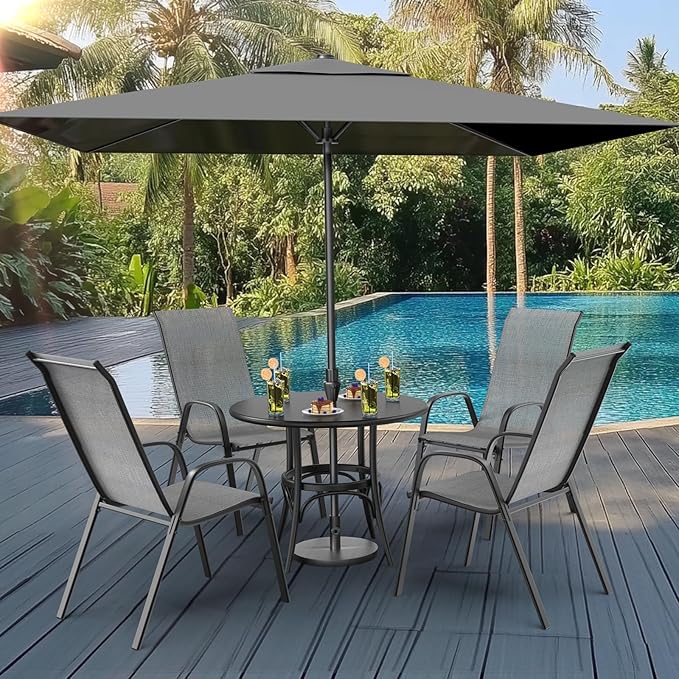 VINGLI Patio Chairs Set of 8 – Stackable Outdoor Dining Chairs with Comfortable Sling High Back Chairs and Armrests for Lawn, Poolside, Courtyard, Balcony, Garden, Silver Gray VINGLI