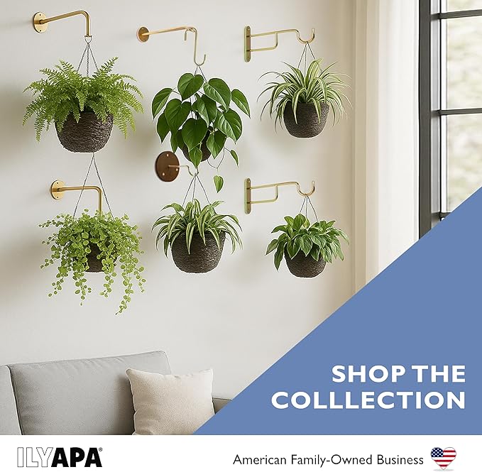 Ilyapa 3 Pack Metal Wall Plant Hangers - 5 Inch Plant Hanger for Indoor - Rustic Brass Finish Hooks for Hanging Plants, Baskets, and Macrame - Indoor Hangers for Plants, Lanterns or Wind Chimes Ilyapa