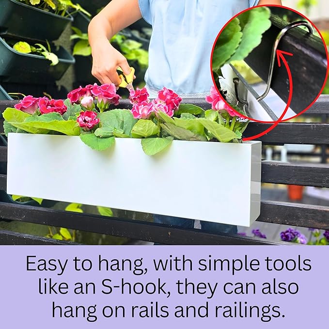 LaLaGreen Wall Planter (30 Inch, 4 Pack) White Carbon Steel Metal Hanging Flower Pots, Long Rectangular Wall Mount Window Box Planters for Outdoor Plants, Succulents, Fence, Deck Home Garden Decor L%C3%A1L%C3%A1Green