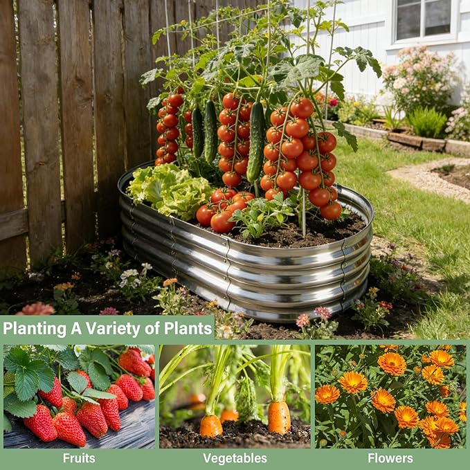 TATAANTY Galvanized Raised Garden Bed Kit, Rust-Resistant Planter Garden Boxes Outdoor, Oval Large Metal Raised Garden Beds for Vegetables Easy to Set Up - 4x2x1ft (2 Pack) TATAANTY