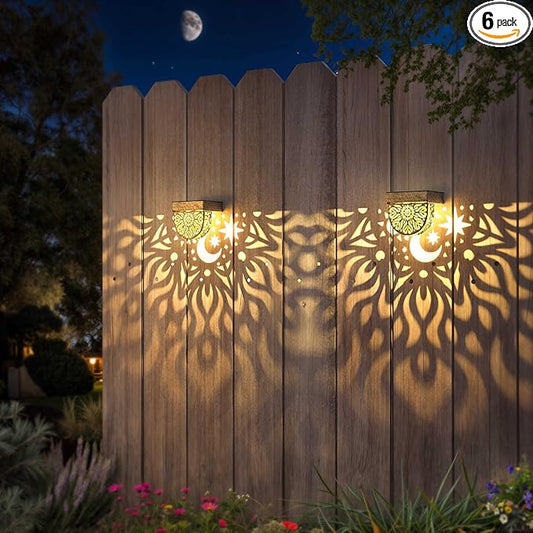 Solar Fence Lights 6 Pack Solar Deck Lights Waterproof LED Step Wall Outdoor Decorations Warm Yellow Decorative Lighting for Garden Backyard Yard Decor (Gold) Gardsee