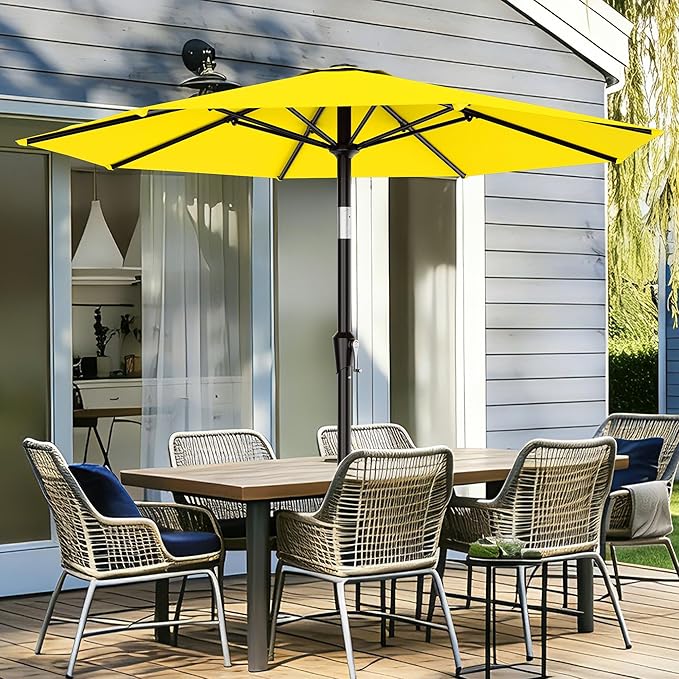 AreShark 9 FT Patio Umbrella for Outdoor, Outdoor Table Umbrella with Push Button Tilt and Crank, Outdoor Patio Umbrellas with 8 Sturdy Ribs for Market, Garden, Pool (Yellow) Rootora