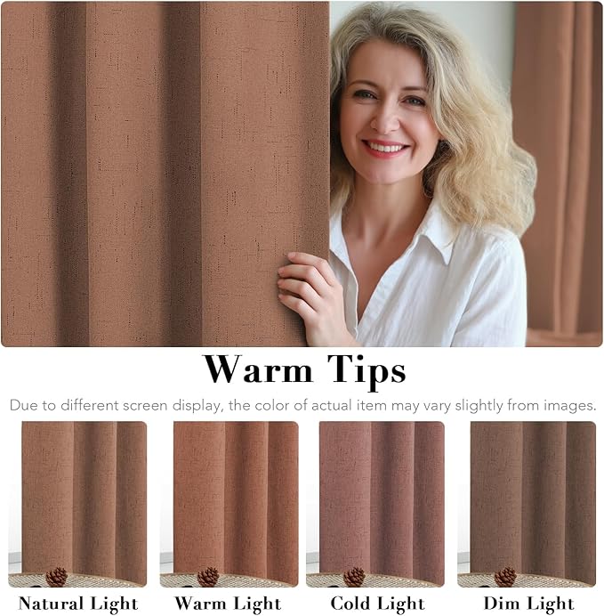H.VERSAILTEX 100% Blackout Curtains for Bedroom Thermal Insulated Linen Textured Curtains Heat and Full Light Blocking Drapes Living Room Curtains 2 Panel Sets, Washed Spice, 52x54 Inch HVERSAILTEX
