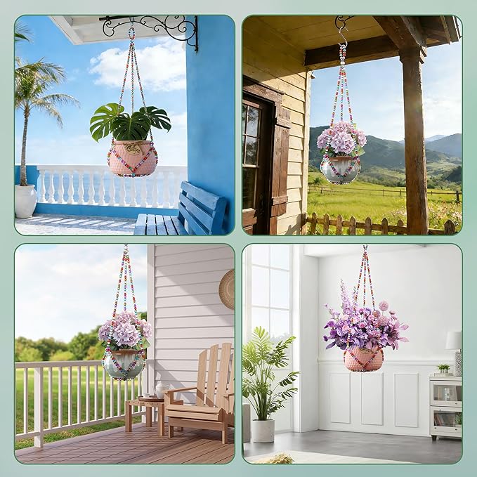2 Pack Macrame Plant Hanger, Handmade Glass Bead Plant Hanger Colorful Decorative Bohemian Hanging Planter Holder for Indoor and Outdoor Home Garden Decor. Does Not Include Flower Pot.(17''/21'') Rootora