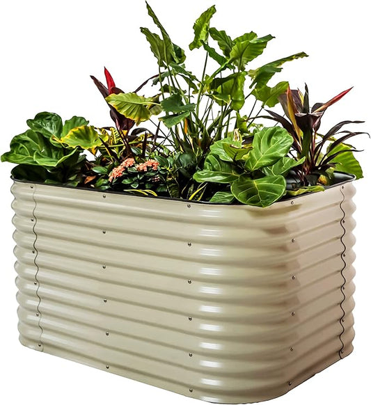 32" Extra Tall Raised Garden Bed Kits, 3.5 x 5 x 2.7ft Raised Planter Box Outdoor, 2 x 6.5 x 2.7ft Deep Root 6 in 1 Modular Metal Raised Beds for Gardening Vegetables Flowers Fruits - Pearl White VegoGarden