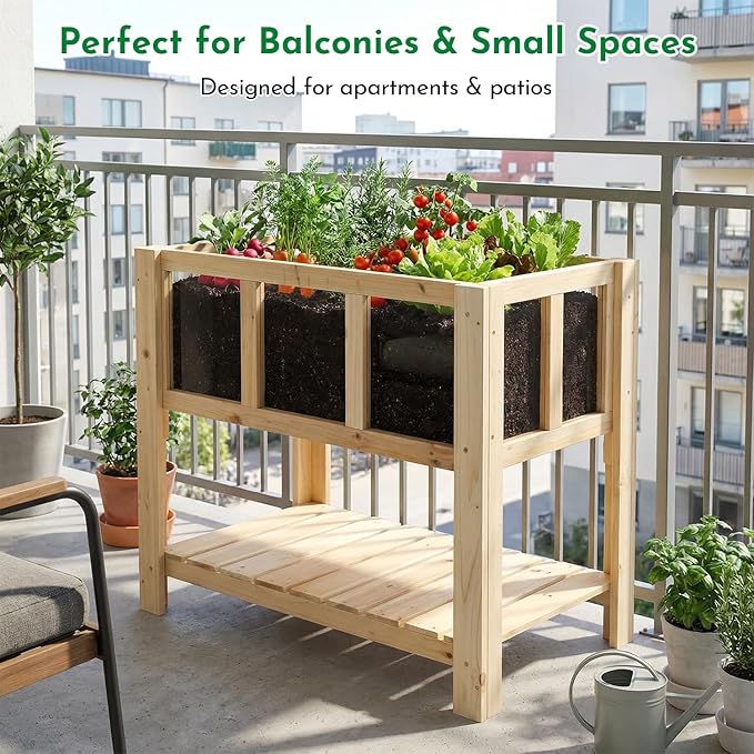 Raised Garden Bed with Transparent Acrylic Side Panels, Elevated Wooden Planter Box with Shelf for Vegetables, Herbs & Flowers,Outdoor Raised Garden Planter for Patio, Balcony & Backyard Ketive