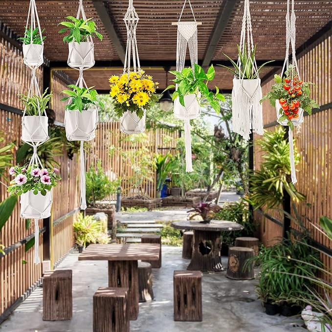 Macrame Plant Hangers, 6Pack Hanging Planters for Indoor Plants w/ 6 Set Hangers Kit Handmade Macromay Plant Hangers Indoor Flower Pots Holder Stand for Boho Home Décor (POTS NOT Included) SFENNGPET