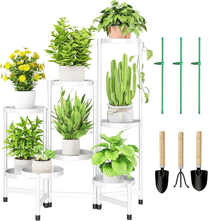 8 Tier Plant Stand Indoor, Tiered Plant Stand Outdoor for Multiple Plants, Corner Plant Shelf for Patio Balcony Porch Garden Living Room House,White Cawukege