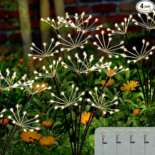 Kwaiffeo Solar Garden Light 4 Pack Outdoor Waterproof Firework Lights with 240 LEDs Twinkling Fairy Solar Lights Outdoor Garden Yard Pathway Decor, Gardening Gifts for Women Mothers Day (Warm White) Kwaiffeo