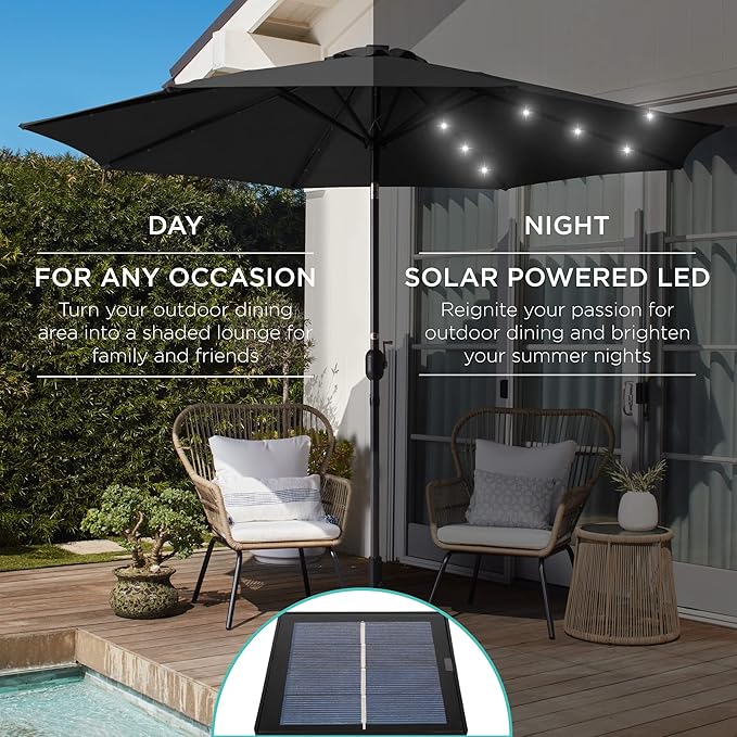 Best Choice Products 10ft Solar Polyester LED Lighted Patio Umbrella w/Tilt Adjustment and UV-Resistant Fabric BestChoiceProducts