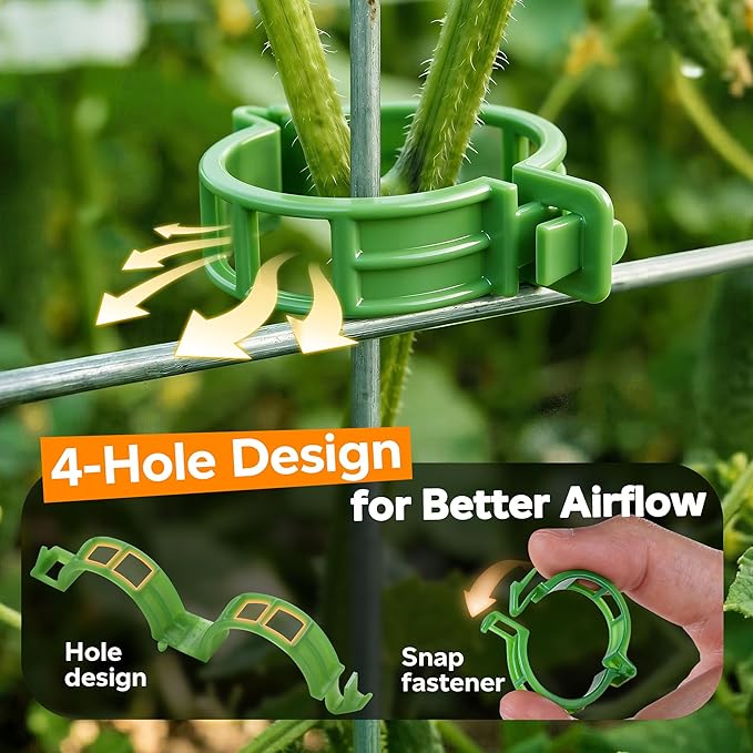 100pcs Tomato Clips for Climbing plants, Plastic Trellis Plant Support Clips for Garden, Reusable Clips for Supporting Grape Tomato Vine and Vegetables Plants to Grow Upright Makes Plants Healthier LOOHOI