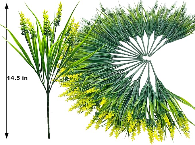 Artificial Plants Outdoor, 20 Pcs Fake Flowers UV Resistant Outdoor Fake Plants, Lavender Artificial Flowers Plastic Fake Faux Flowers Shrubs for Home Porch Garden Yard Window Box (Yellow White) TSTWETO