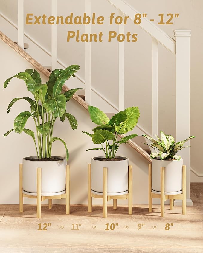 Adjustable Plant Stand Indoor, Bamboo Plant Stand Fits 8 9 10 11 12 Inches, Small Corner Planter Holder for Indoor Plants, Single Floor Plant Stands for Living Room Balcony, Natural Gentingbro