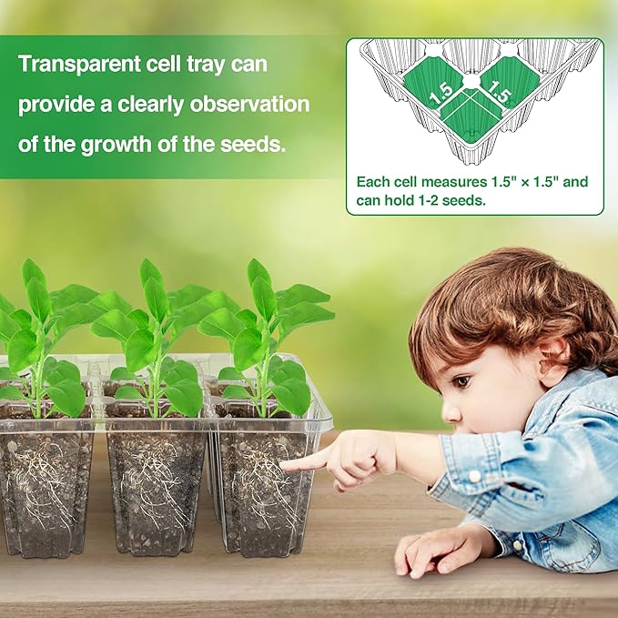 Bonviee 10 Packs Seed Starter Tray with Elevated Lid, 120 Cells Thicken Seed Starting Trays Kit with Adjustable Humidity Vent, Clear Cell Tray and Heightened Lids for Greenhouse & Gardens, Green BonvieeDirect