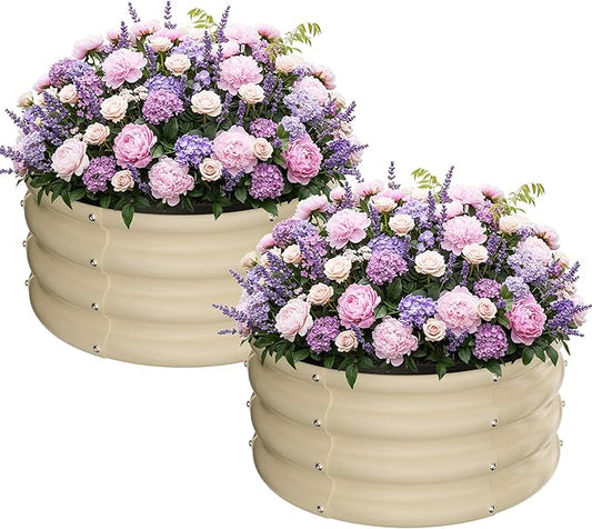 ZXZYHFTY Round Galvanized Raised Garden Bed kit,White Outdoor Garden Raised Planter Box, Round Large Metal Raised Garden Beds for Vegetable 2 * 2 * 1ft 2 Pcs ZXZYHFTY