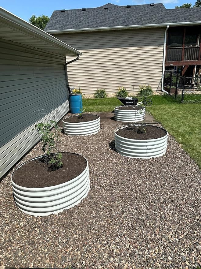 A ANLEOLIFE 8-Pack 4X4X1.5ft & 74x74x18in Deep Root Galvanized Raised Garden Beds Outdoor for Planting Vegetables Flowers Herb, Antique White AAnleolife
