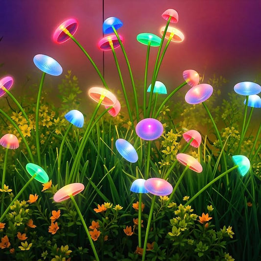 6 Pack Solar Garden Lights, 48 LEDs Swaying Mushroom Lights with 8 Lighting Modes, IP65 Waterproof Outdoor Decor for Garden, Yard, Patio, Pathway (Multicolor) SyouHome