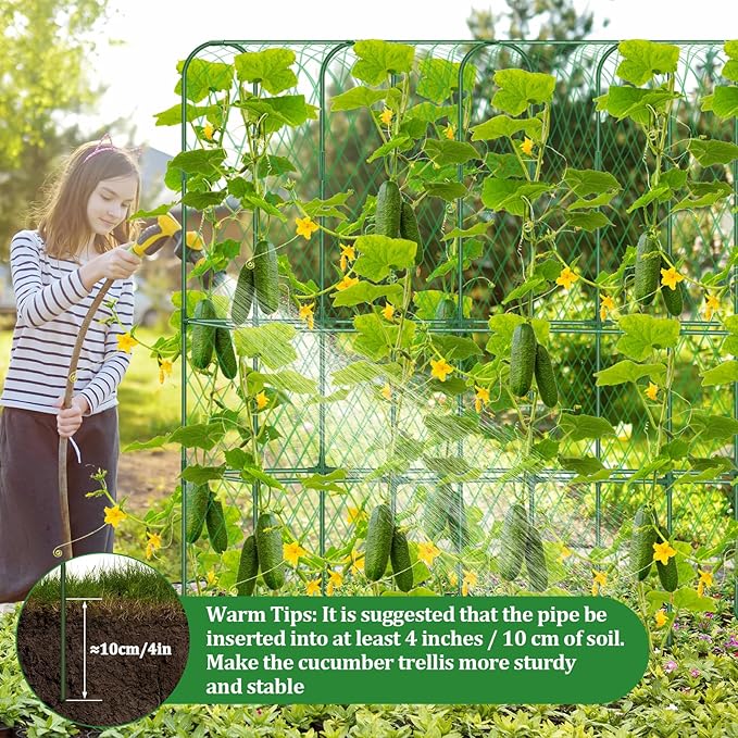 Cucumber Trellis for Raised Bed 5.4x5.5ft U-Shape Adjust Metal Garden Trellis for Climbing Plants Outdoor with Climbing Net Vegetable Arch Trellises Support Plant for Tomato Pea Fruit Squash Trellises LifeisLuck