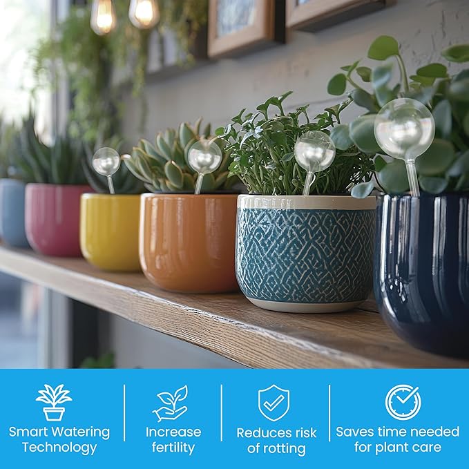 Automatic Plant Watering Globes Self Watering Planter Inserts (Set of 4) | Hands Free Clear Glass Bulbs | Planter Spikes to Support Indoor & Outdoor Plant Health (200ml) LittleGreenLeaf