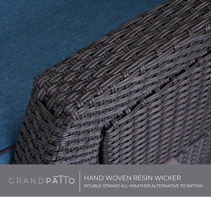 Grand patio Outdoor Reclining Chairs with Extended Footrest 2-Piece Adjustable Patio Wicker Lounge Recliner up to 150° with Flip Side Table Peacock Blue GrandPatio
