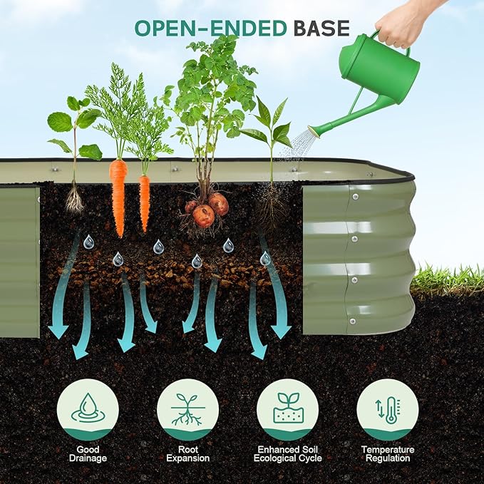 3 in 1 Galvanized Raised Garden Bed - 4x2x1ft Modular Garden Planter Bed Outdoor | Steel Raised Bed Kit with Bracing Rods, Gloves for Gardening Vegetables Fruits and Flowers (Green) BIRDSINYARD