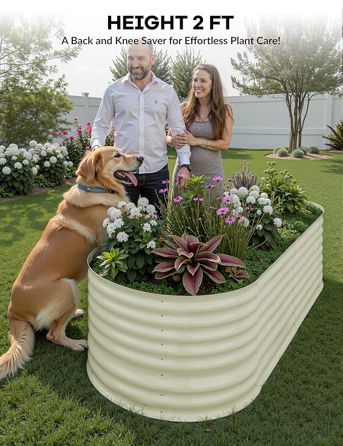 GarveeLife 2 Pcs Raised Garden Beds Outdoor 6x3x2 ft - Galvanized Steel Planter Box for Vegetables, Flowers, Rust-Resistant, Easy Assembly Raised Beds, Durable Planters for Outdoor Plants, Beige GarveeLife