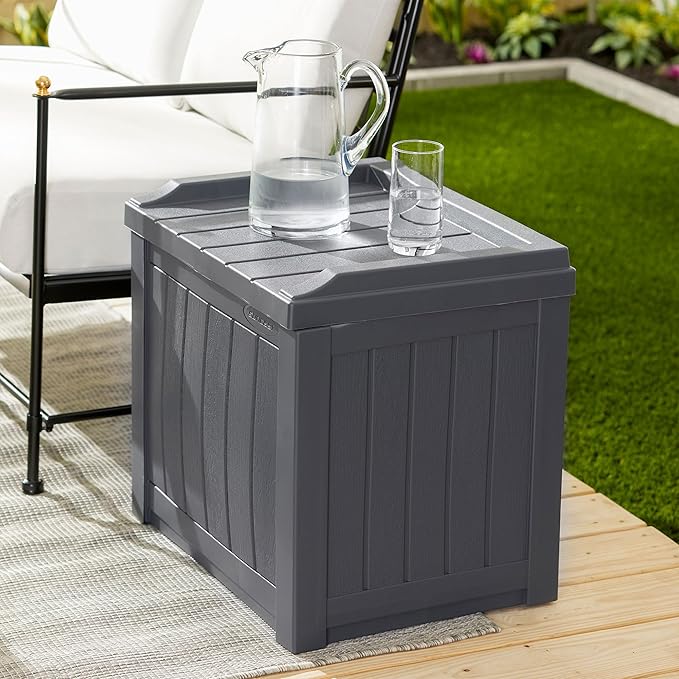 Suncast Small Deck Box Storage w/ Bench Seat for Indoor & Outdoor Use, 22 Gal., Cyberspace Suncast