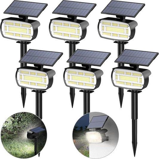 Fabrito Large Solar Spot Lights Outdoor 6 Pack, 1000 Lumens High Brightness, IP65 Waterproof Solar Spotlight with 136 LEDs, Dusk to Dawn Solar Landscape Lights for Yard, Garden, Pathway, Plants(White) Fabrito