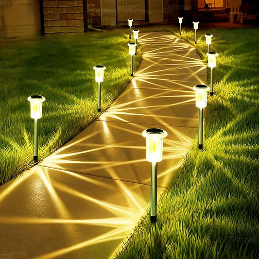 Solar Lights Outdoor 10 Pack Solar Pathway Lights Outdoor LED Waterproof Stainless Steel Driveway Lighting for Outdise, Yard, Walkway, Sidewalk, Garden, Lawn (Warm White) Gorrzai