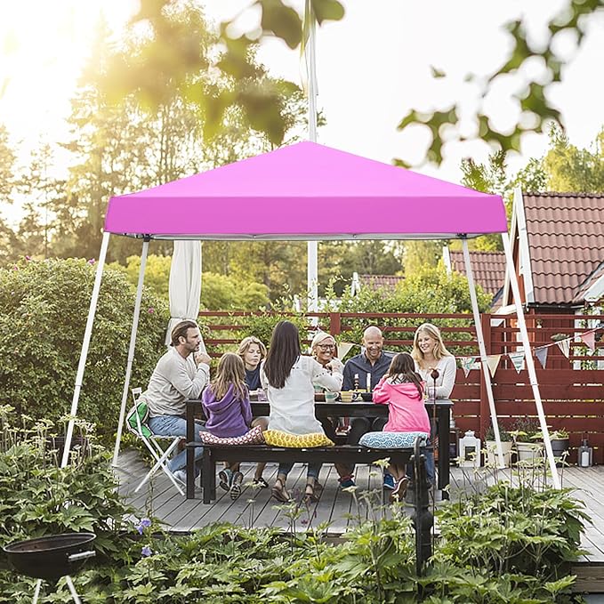 Canopy Tent, 10X10 FT Pop Up Canopy Outdoor Instant Tent Slant Legs with Carrying Bag, Portable Gazebo Shelter for Patio Deck Garden and Beach - 8X8 FT Canopy Cover (Pink) Oneofics