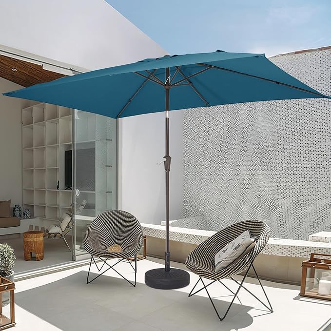 JEAREY 6.5x10 ft Rectangular Patio Umbrellas Rectangle Outdoor Umbrella with Push Button Tilt and Crank, Market Table Umbrella 6 Sturdy Ribs UV Protection for Poolside Garden Backyard Deck, Lake Blue JEAREYOutdoorsCollection